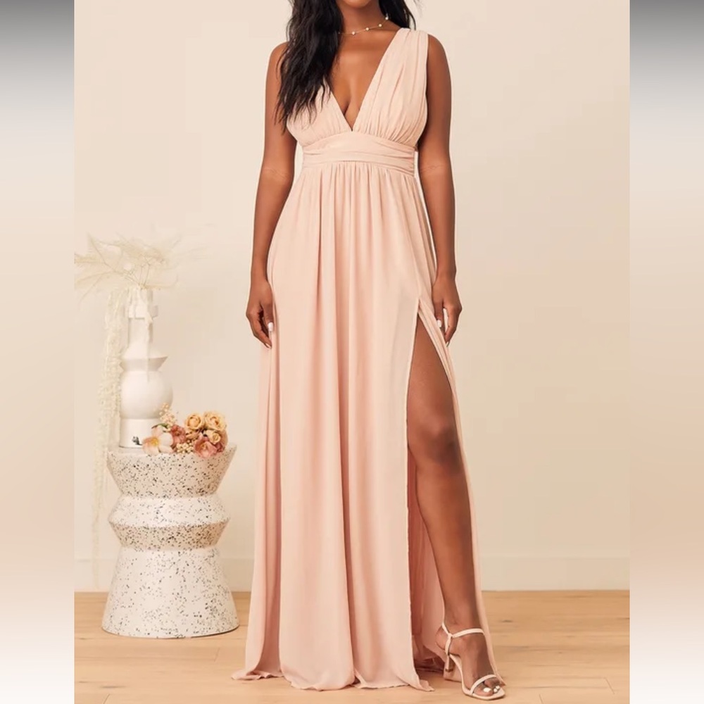 Lulus Heavenly Hues Blush Maxi Dress Plunge Maxi LikeNew Size Small S br…